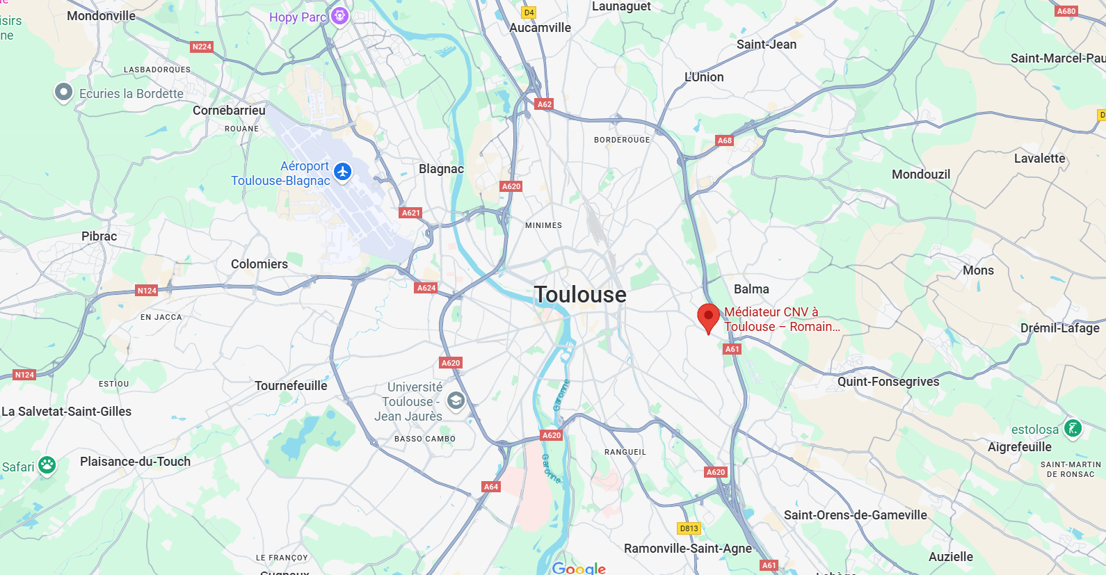 Carte de Toulouse avec la localisation de Ecoutons Nous, une société de médiation